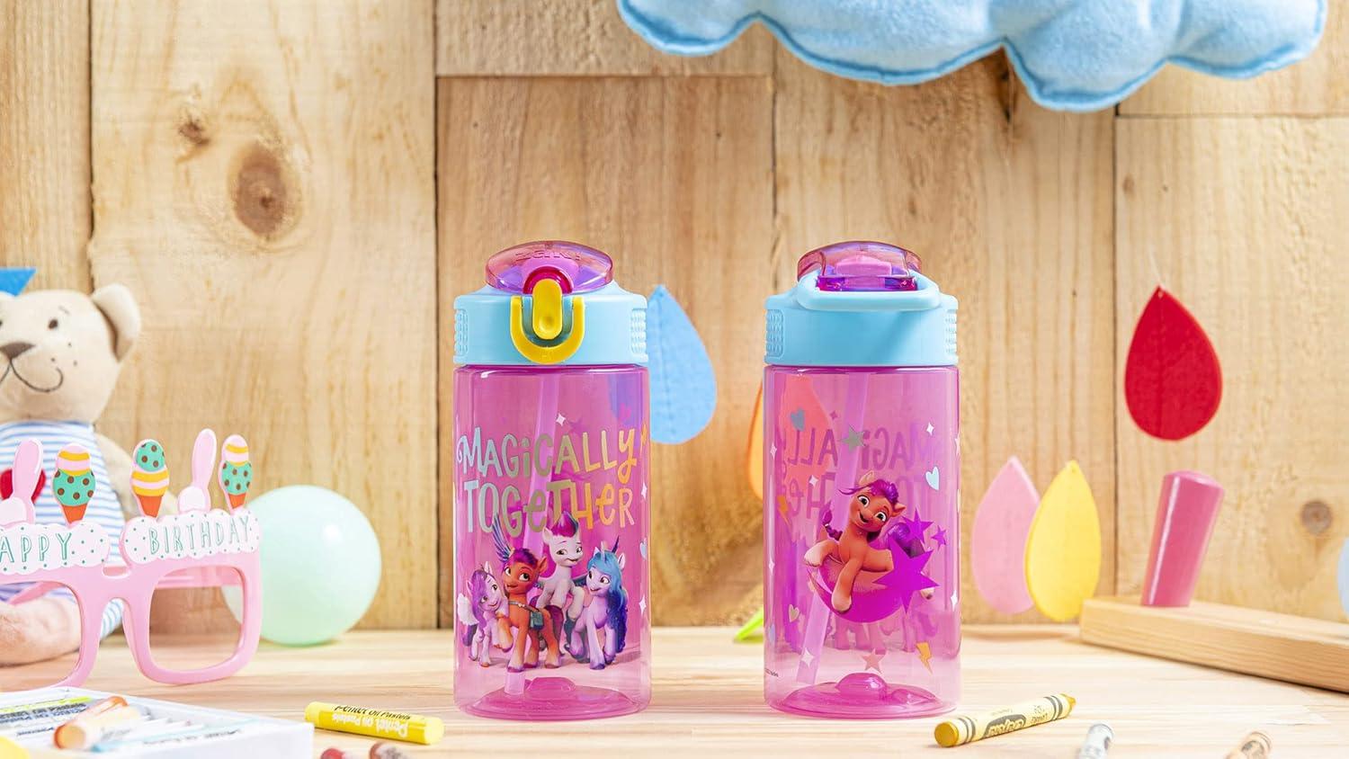 imageZak Designs Bluey Kids Water Bottle Durable Plastic Spout Cover and Builtin Carrying Loop LeakProof Water Design for Travel 16oz 2pc Set 2pkMy Little Pony 2pk