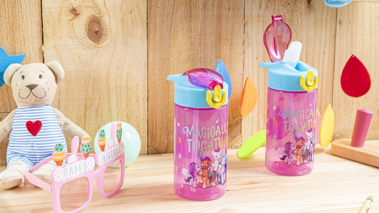 imageZak Designs Bluey Kids Water Bottle Durable Plastic Spout Cover and Builtin Carrying Loop LeakProof Water Design for Travel 16oz 2pc Set 2pkMy Little Pony 2pk