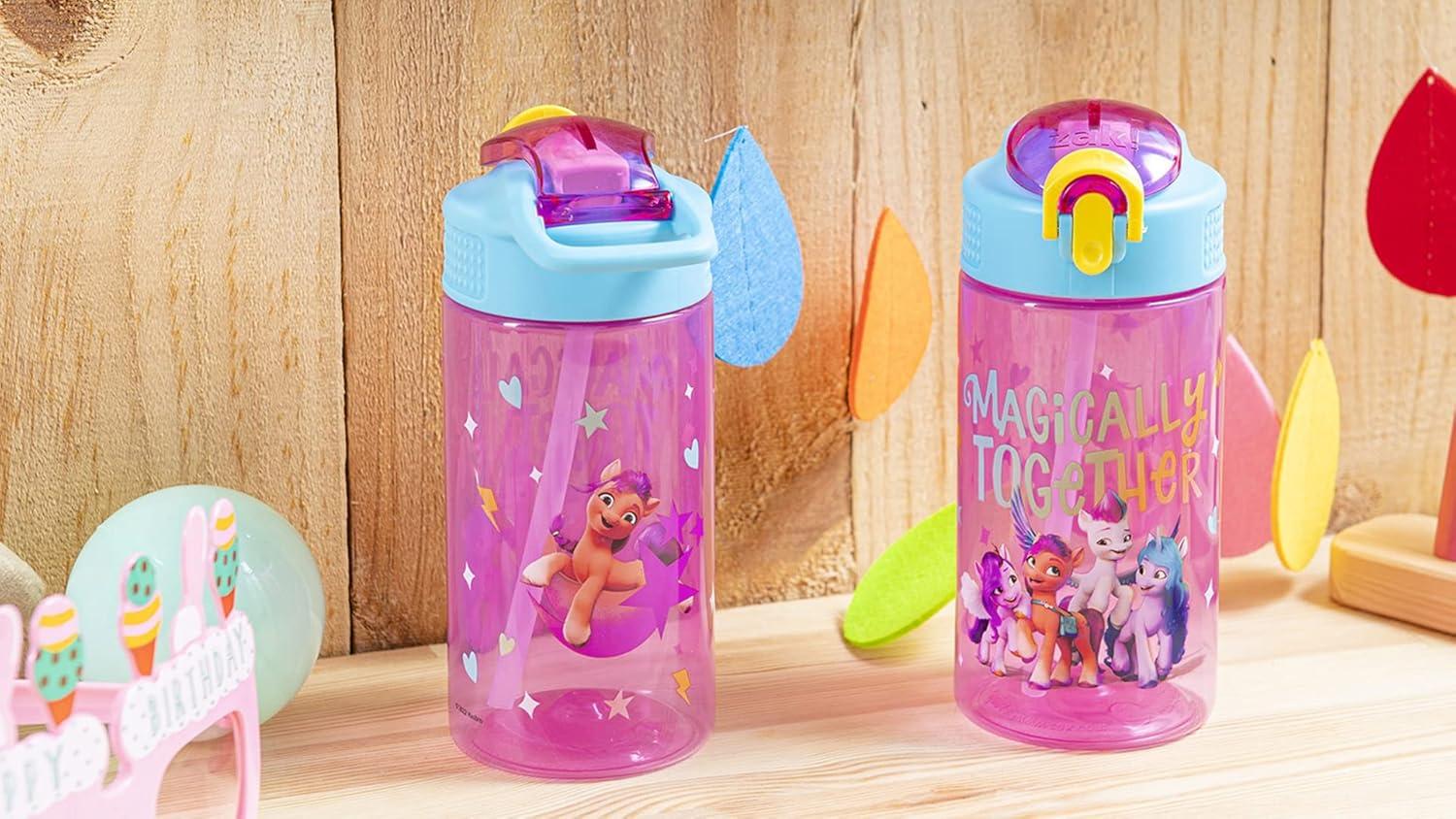 imageZak Designs Bluey Kids Water Bottle Durable Plastic Spout Cover and Builtin Carrying Loop LeakProof Water Design for Travel 16oz 2pc Set 2pkMy Little Pony 2pk