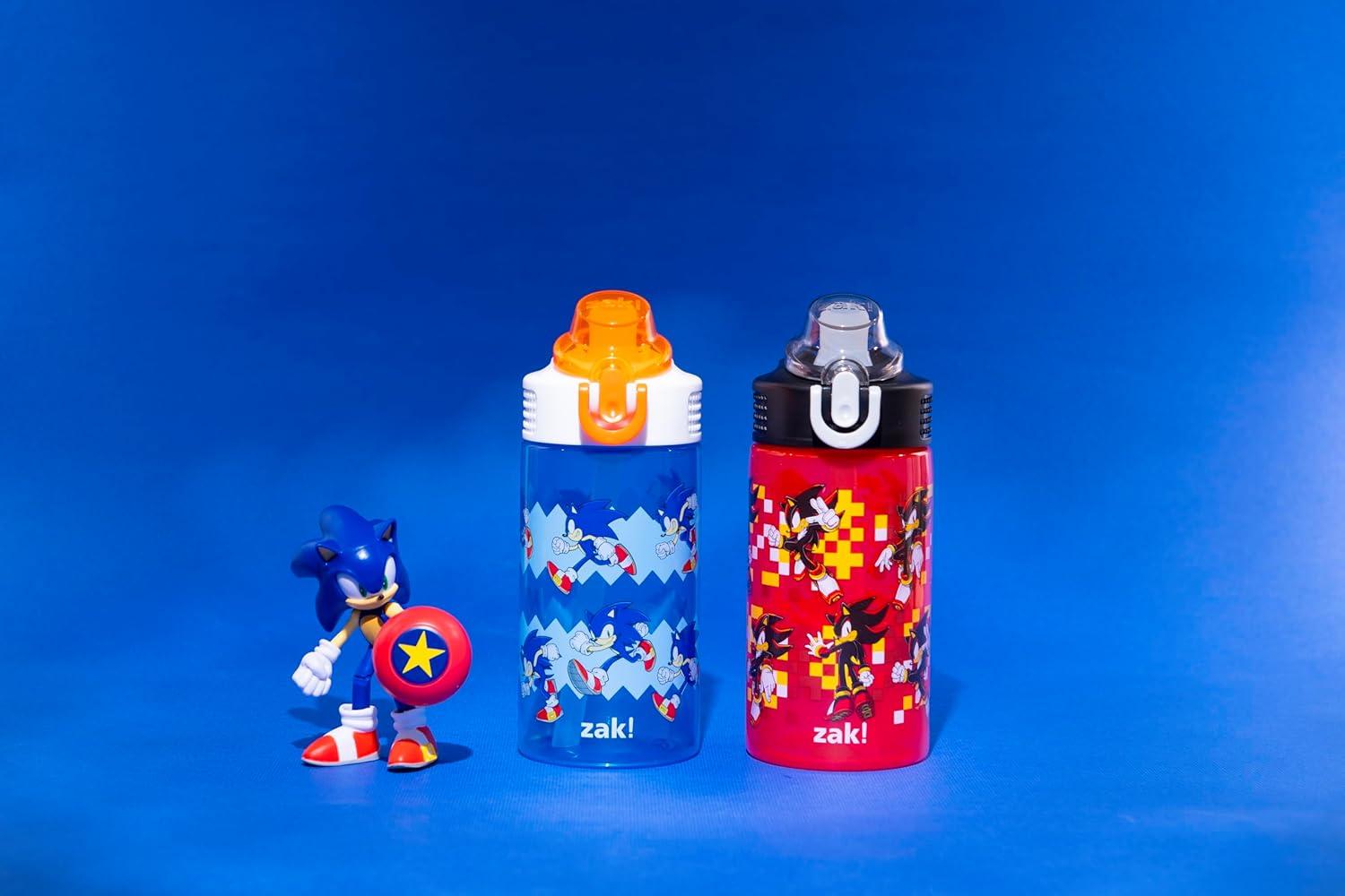 imageZak Designs Bluey Kids Water Bottle Durable Plastic Spout Cover and Builtin Carrying Loop LeakProof Water Design for Travel 16oz 2pc Set 2pkSonic Shadow