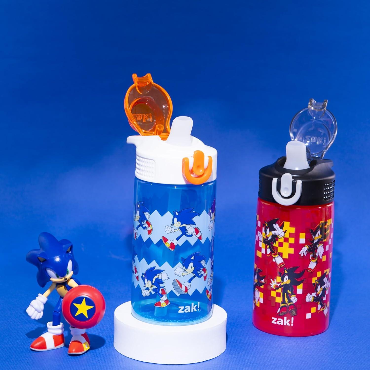 imageZak Designs Bluey Kids Water Bottle Durable Plastic Spout Cover and Builtin Carrying Loop LeakProof Water Design for Travel 16oz 2pc Set 2pkSonic Shadow