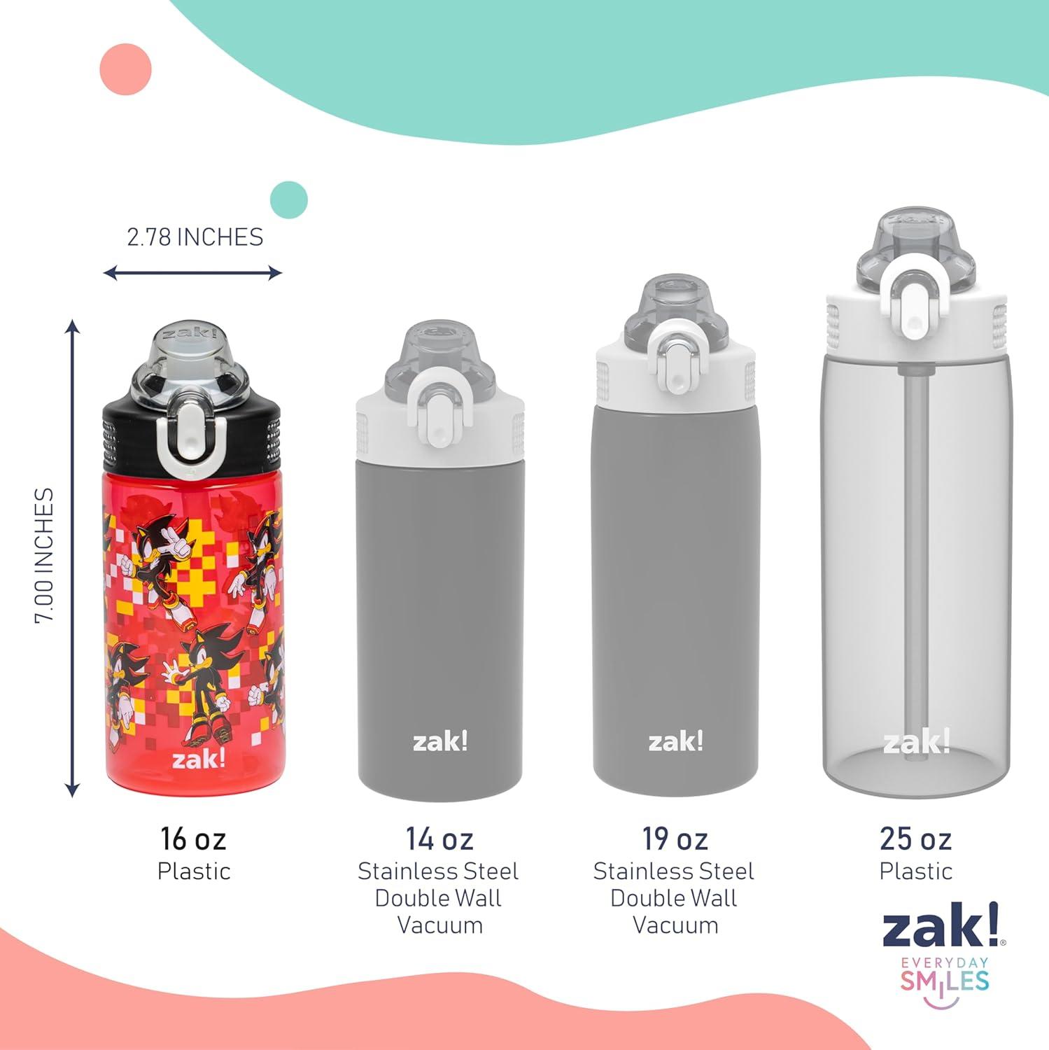 imageZak Designs Bluey Kids Water Bottle Durable Plastic Spout Cover and Builtin Carrying Loop LeakProof Water Design for Travel 16oz 2pc Set 2pkSonic Shadow