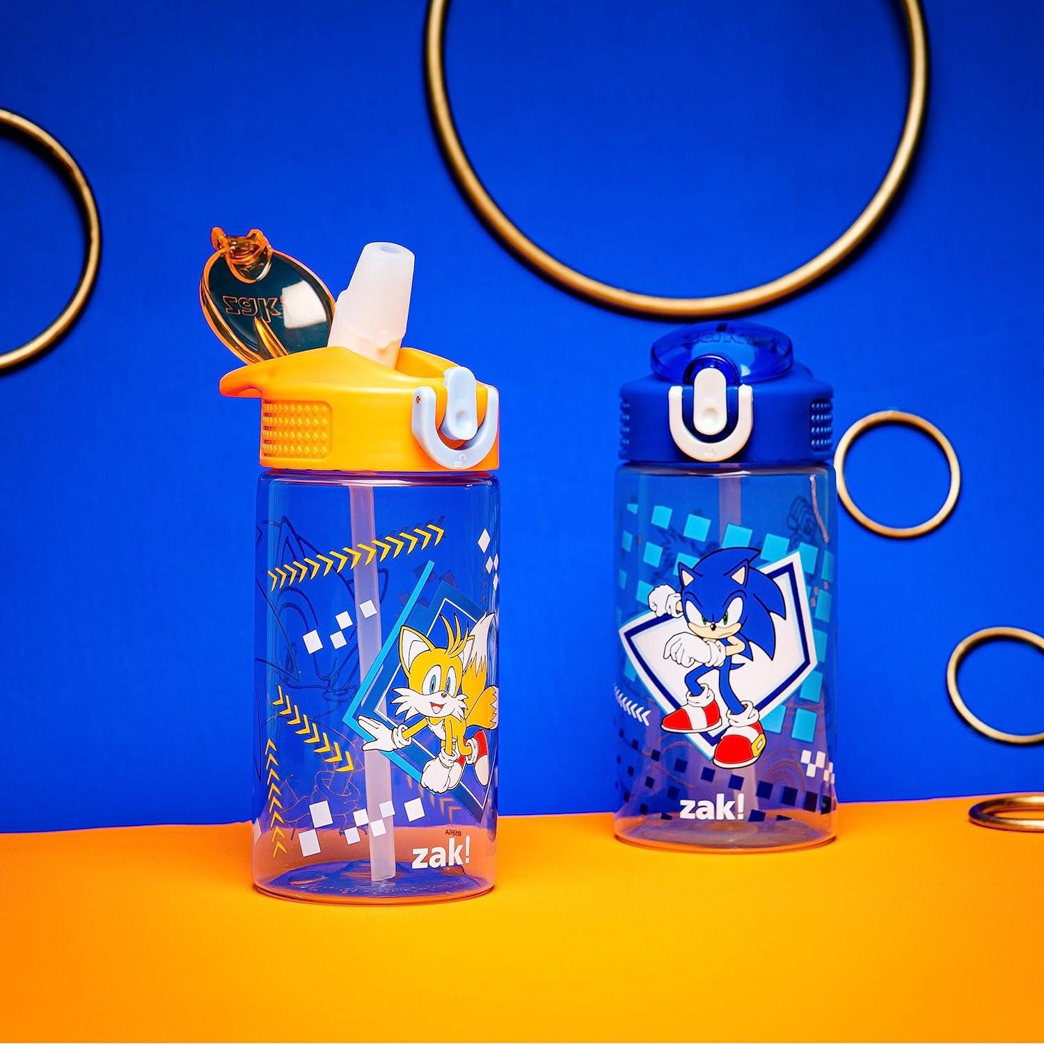 imageZak Designs Bluey Kids Water Bottle Durable Plastic Spout Cover and Builtin Carrying Loop LeakProof Water Design for Travel 16oz 2pc Set 2pkSonic Tails