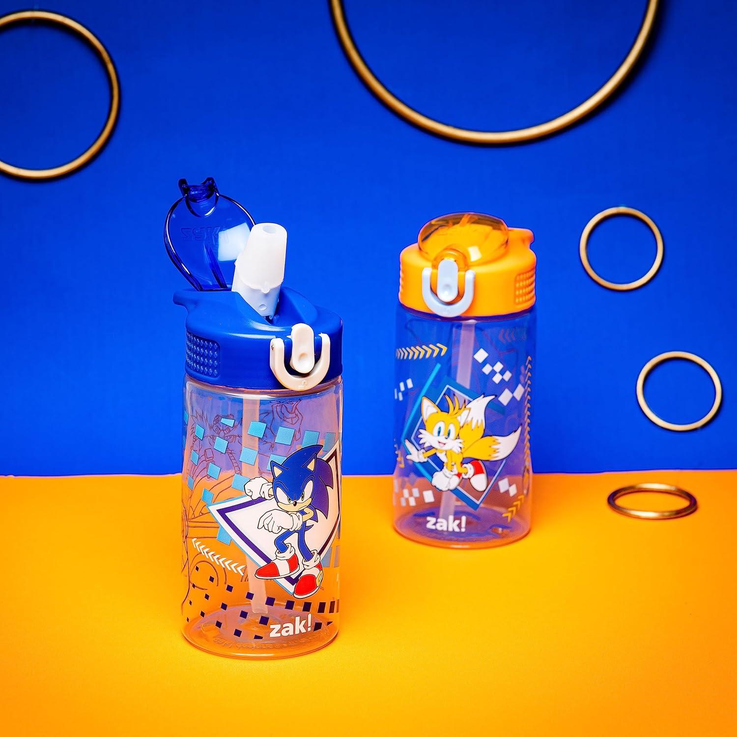 imageZak Designs Bluey Kids Water Bottle Durable Plastic Spout Cover and Builtin Carrying Loop LeakProof Water Design for Travel 16oz 2pc Set 2pkSonic Tails