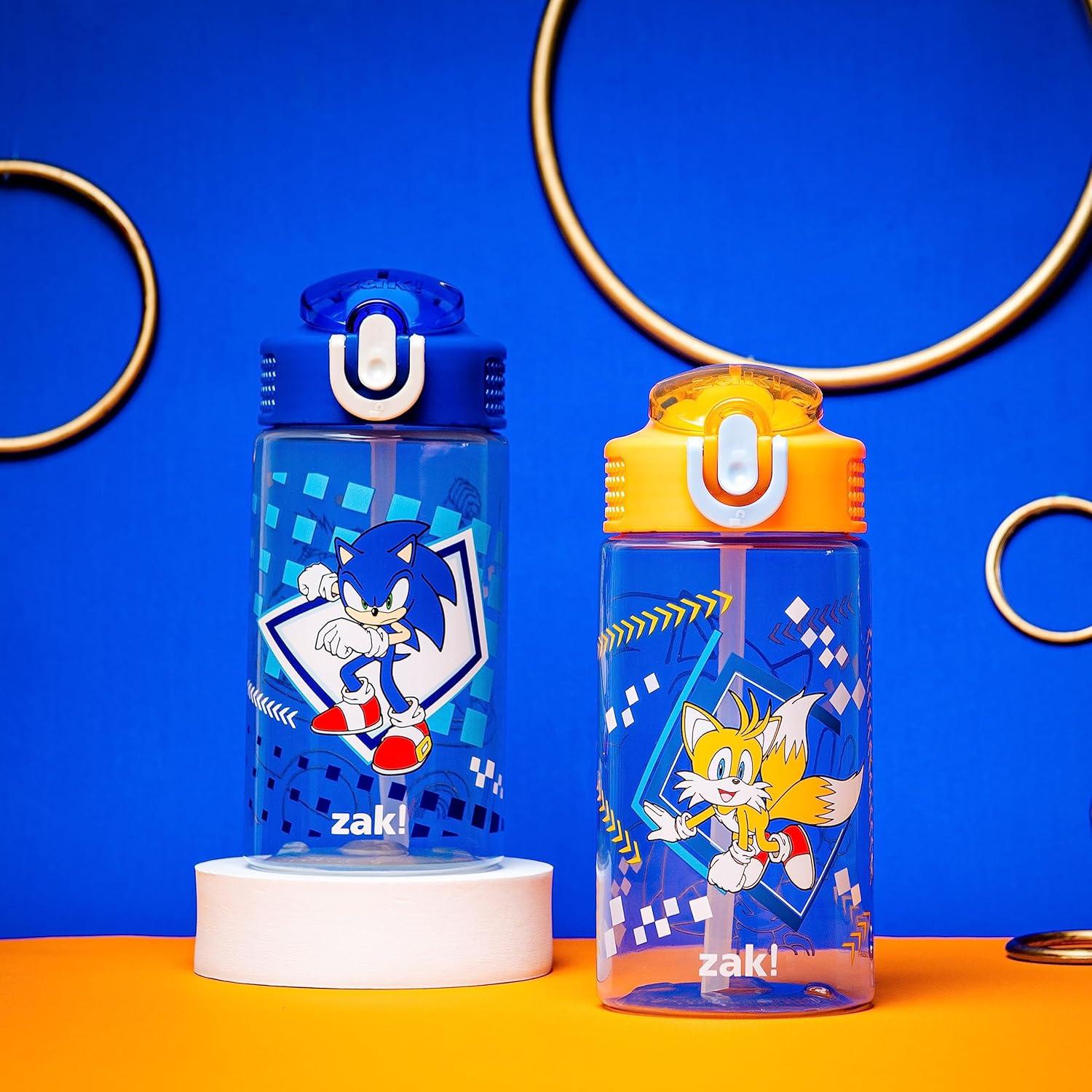 imageZak Designs Bluey Kids Water Bottle Durable Plastic Spout Cover and Builtin Carrying Loop LeakProof Water Design for Travel 16oz 2pc Set 2pkSonic Tails