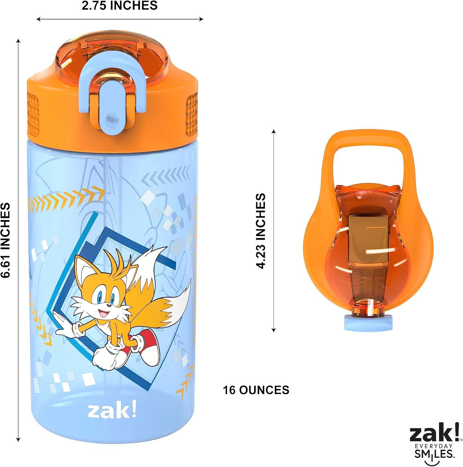 imageZak Designs Bluey Kids Water Bottle Durable Plastic Spout Cover and Builtin Carrying Loop LeakProof Water Design for Travel 16oz 2pc Set 2pkSonic Tails