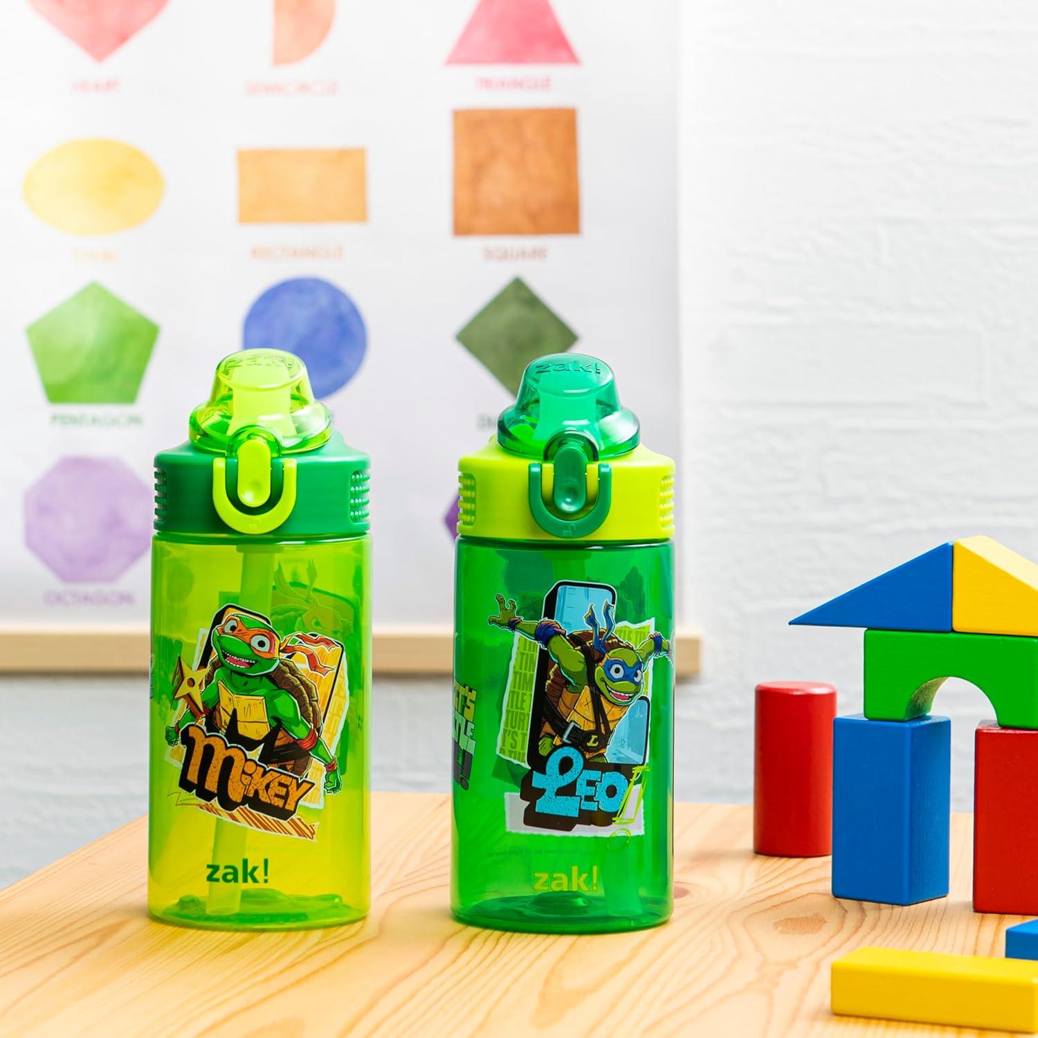 imageZak Designs Bluey Kids Water Bottle Durable Plastic Spout Cover and Builtin Carrying Loop LeakProof Water Design for Travel 16oz 2pc Set 2pkTMNT