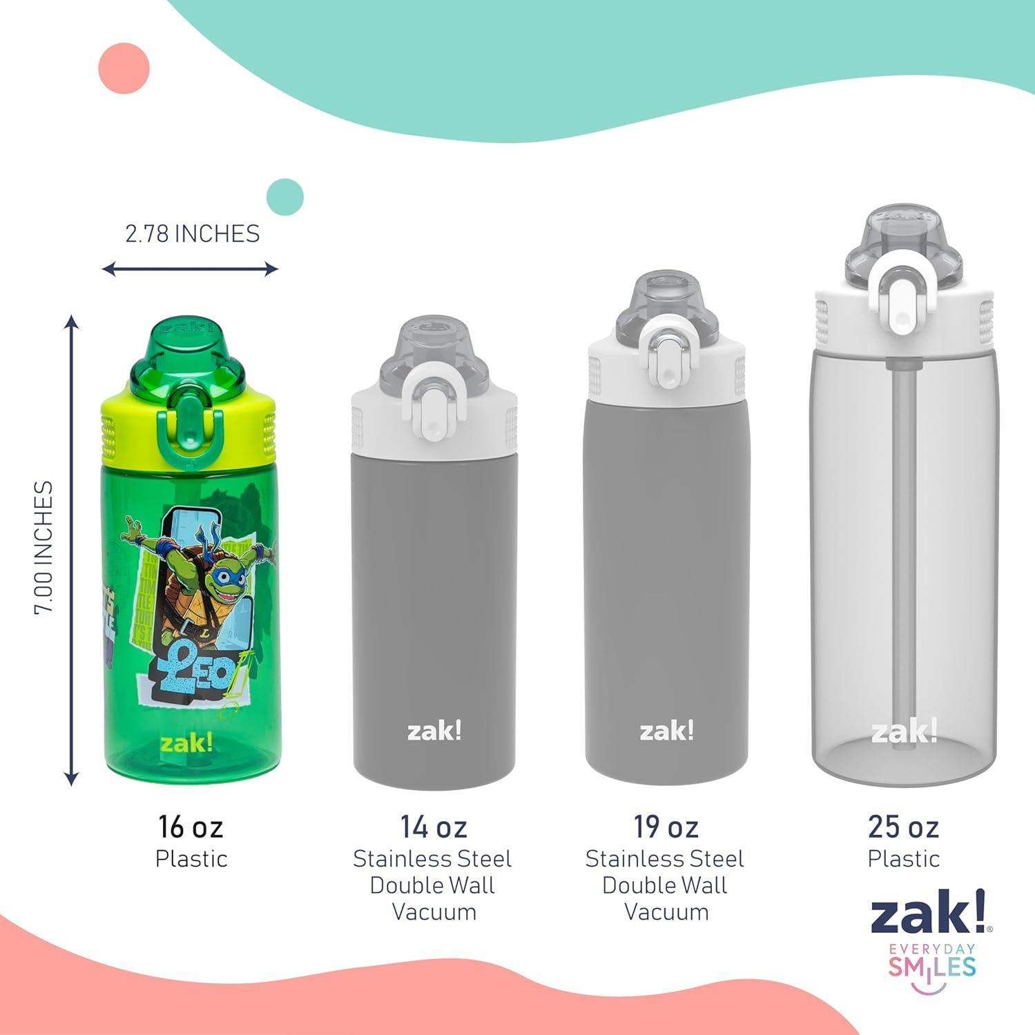 imageZak Designs Bluey Kids Water Bottle Durable Plastic Spout Cover and Builtin Carrying Loop LeakProof Water Design for Travel 16oz 2pc Set 2pkTMNT