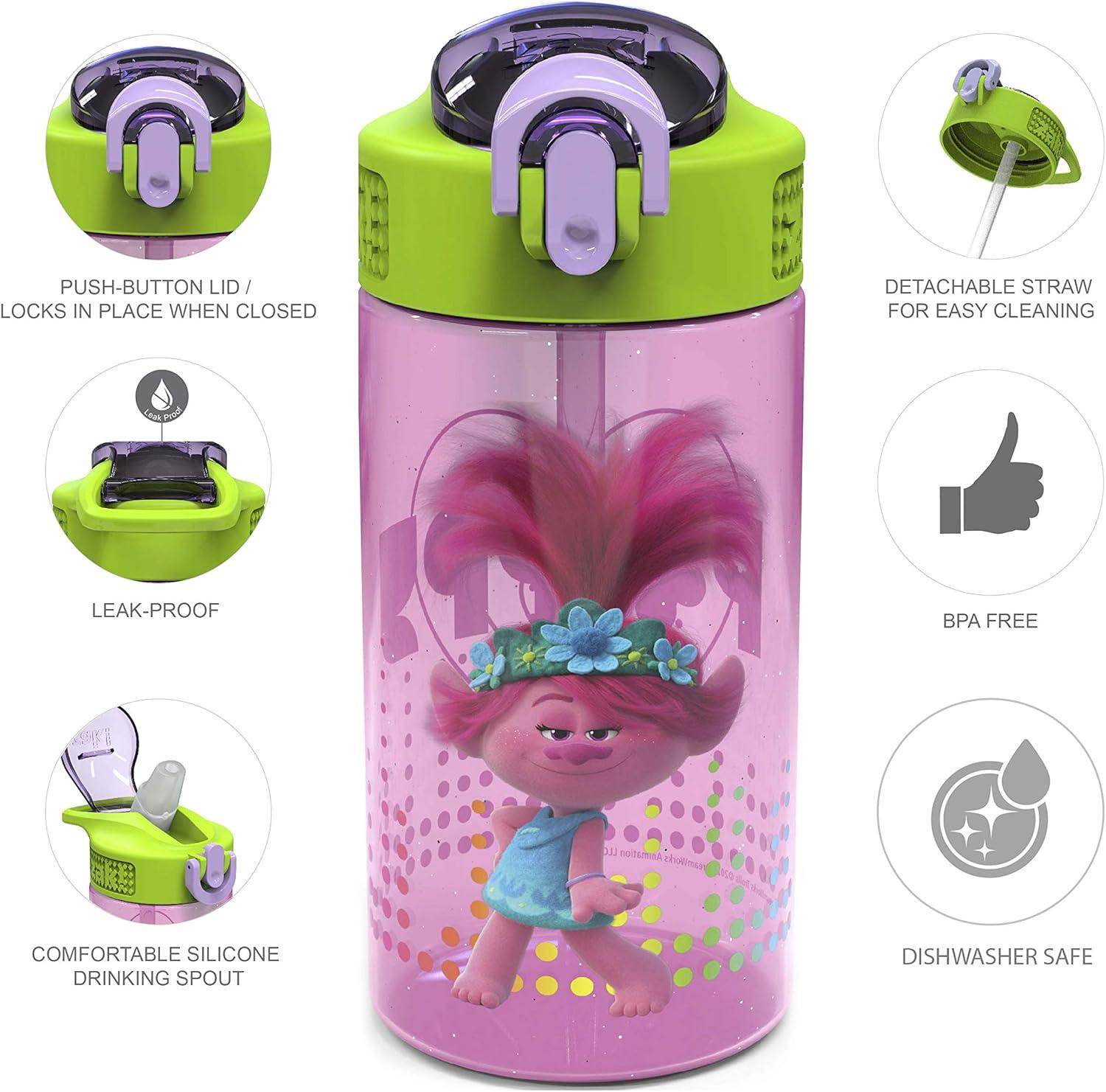 imageZak Designs Bluey Kids Water Bottle Durable Plastic Spout Cover and Builtin Carrying Loop LeakProof Water Design for Travel 16oz 2pc Set 2pkTrolls 2 Bottle 2pk