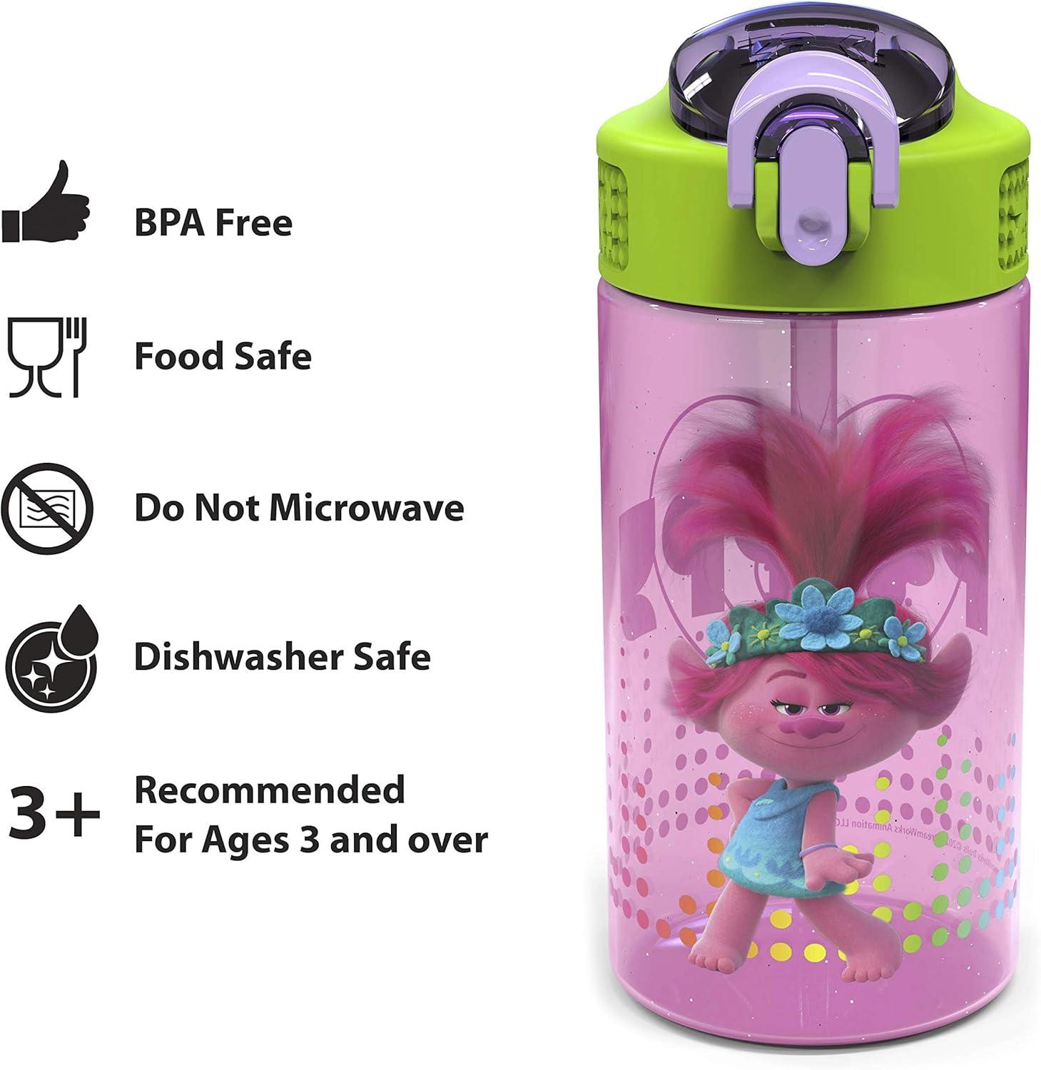 imageZak Designs Bluey Kids Water Bottle Durable Plastic Spout Cover and Builtin Carrying Loop LeakProof Water Design for Travel 16oz 2pc Set 2pkTrolls 2 Bottle 2pk