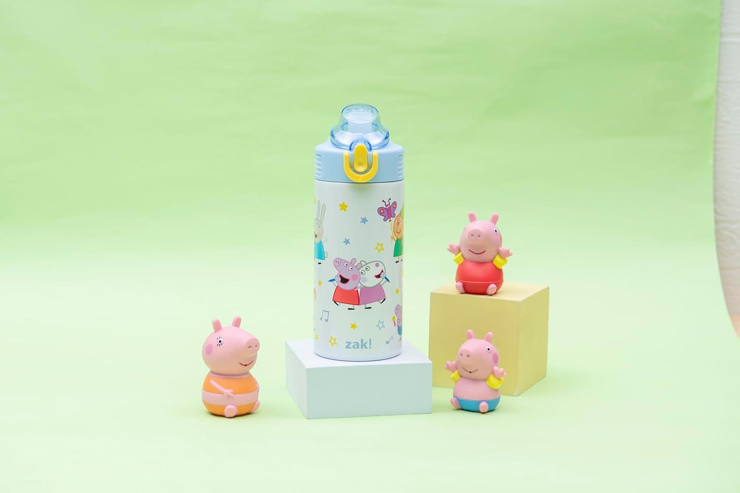 imageZak Designs Bluey Sage Kids Water Bottle For School or Travel 14oz Stainless Steel Water Bottle With Straw Handle and LeakProof PopUp Spout Cover Bluey amp BingoPeppa Pig
