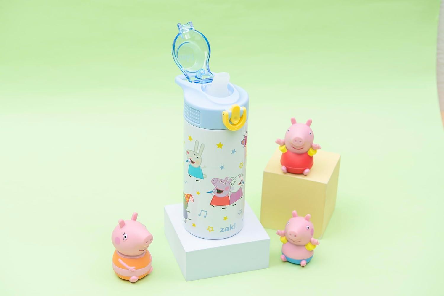 imageZak Designs Bluey Sage Kids Water Bottle For School or Travel 14oz Stainless Steel Water Bottle With Straw Handle and LeakProof PopUp Spout Cover Bluey amp BingoPeppa Pig