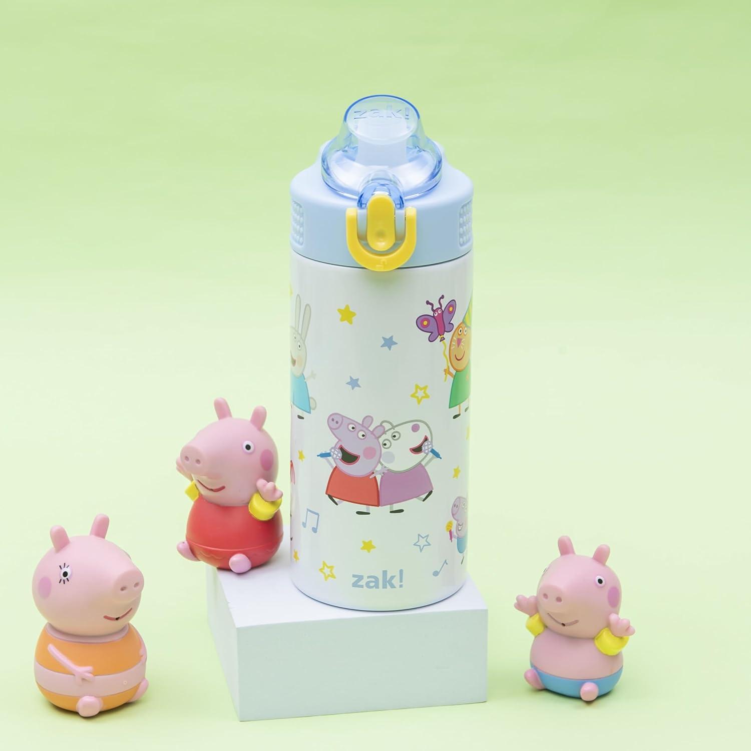 imageZak Designs Bluey Sage Kids Water Bottle For School or Travel 14oz Stainless Steel Water Bottle With Straw Handle and LeakProof PopUp Spout Cover Bluey amp BingoPeppa Pig