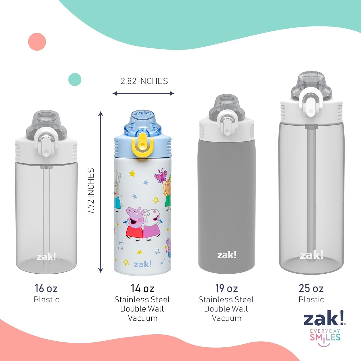 imageZak Designs Bluey Sage Kids Water Bottle For School or Travel 14oz Stainless Steel Water Bottle With Straw Handle and LeakProof PopUp Spout Cover Bluey amp BingoPeppa Pig