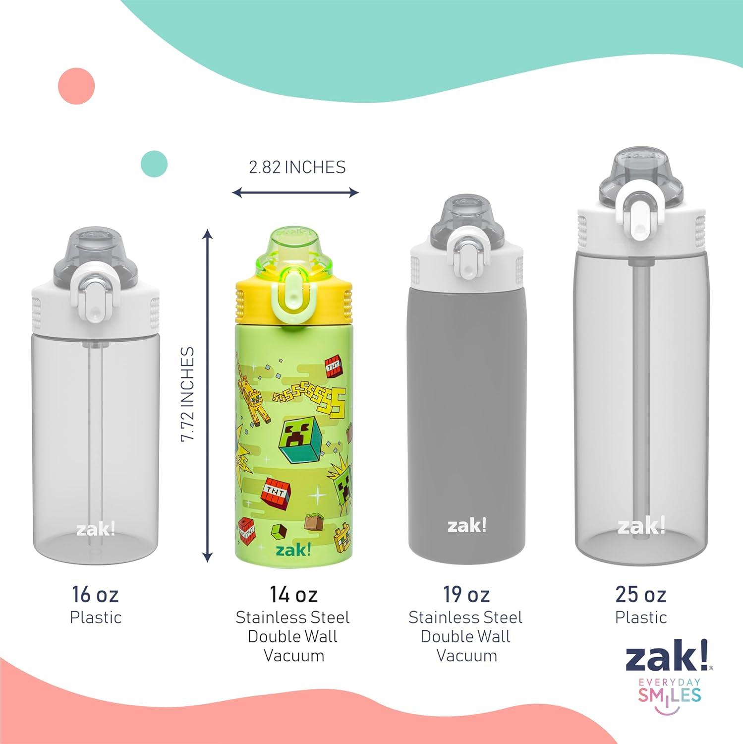 imageZak Designs Bluey Sage Kids Water Bottle For School or Travel 14oz Stainless Steel Water Bottle With Straw Handle and LeakProof PopUp Spout Cover Bluey amp BingoMinecraft