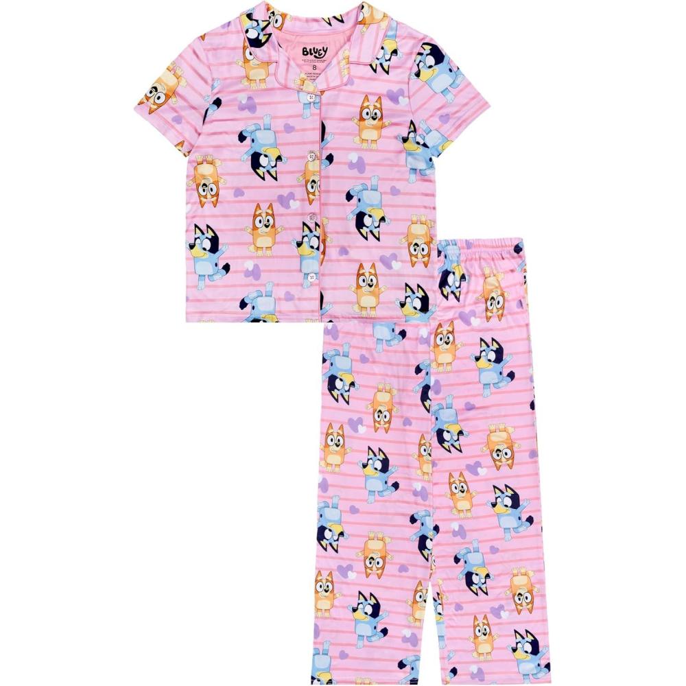 imageBluey Girls 2piece Loosefit Button Down Matching Pajama Set Soft amp Cute for KidsBluey Hearts