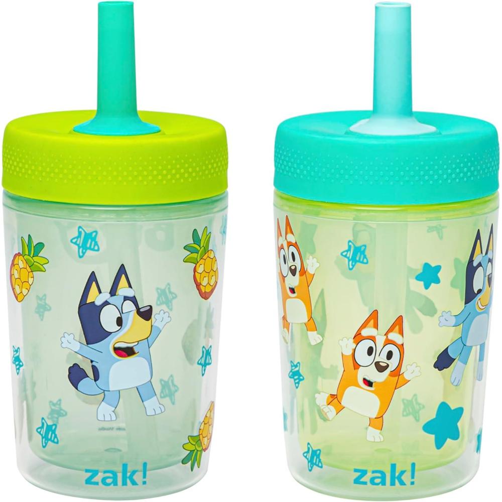 imageZak Designs Bluey Capri Toddler Tumblers For Travel or At Home 9oz 2Pack Double Wall Plastic Sippy Cups With LeakProof Design is Perfect For Kids Bluey BingoBluey