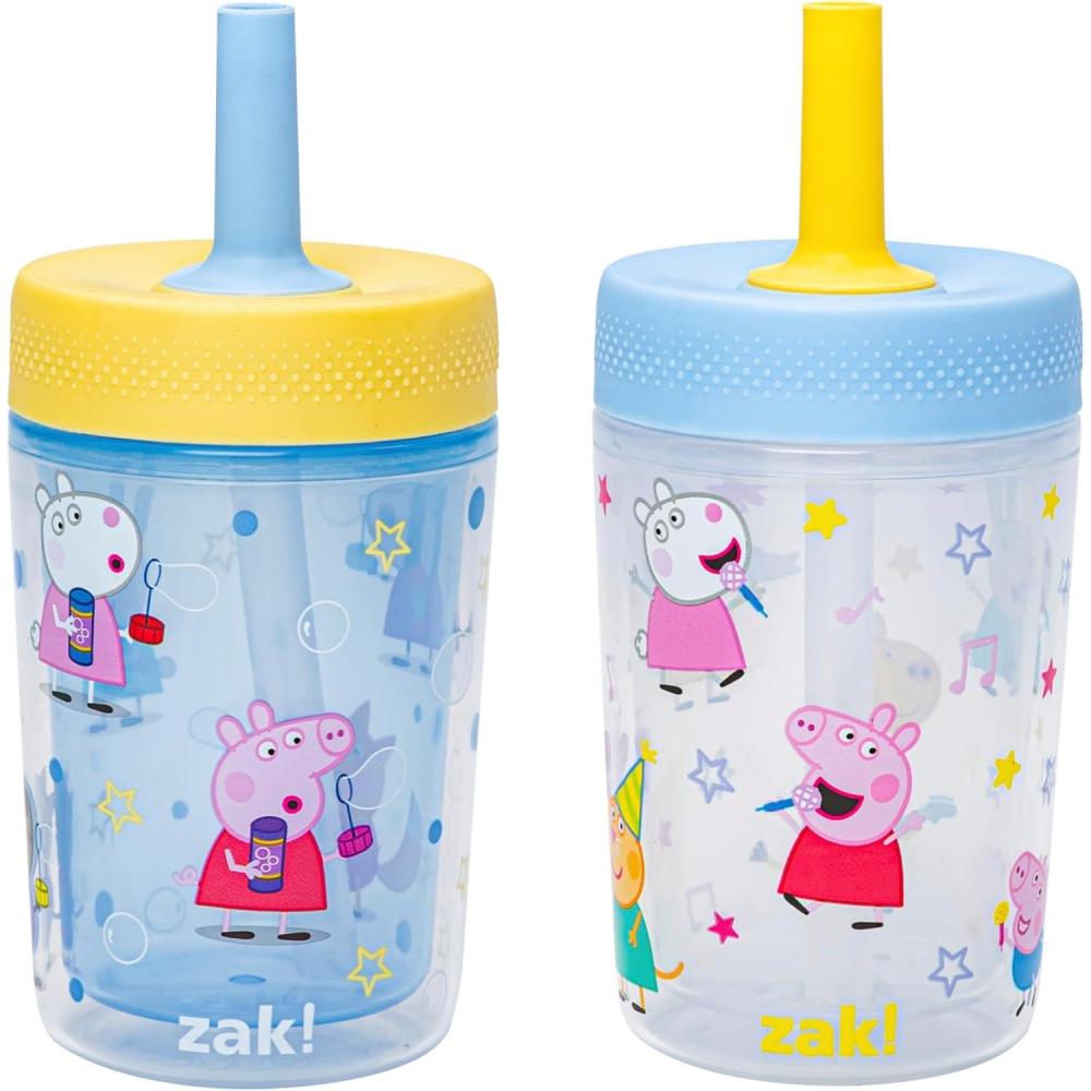 imageZak Designs Bluey Capri Toddler Tumblers For Travel or At Home 9oz 2Pack Double Wall Plastic Sippy Cups With LeakProof Design is Perfect For Kids Bluey BingoPeppa Pig