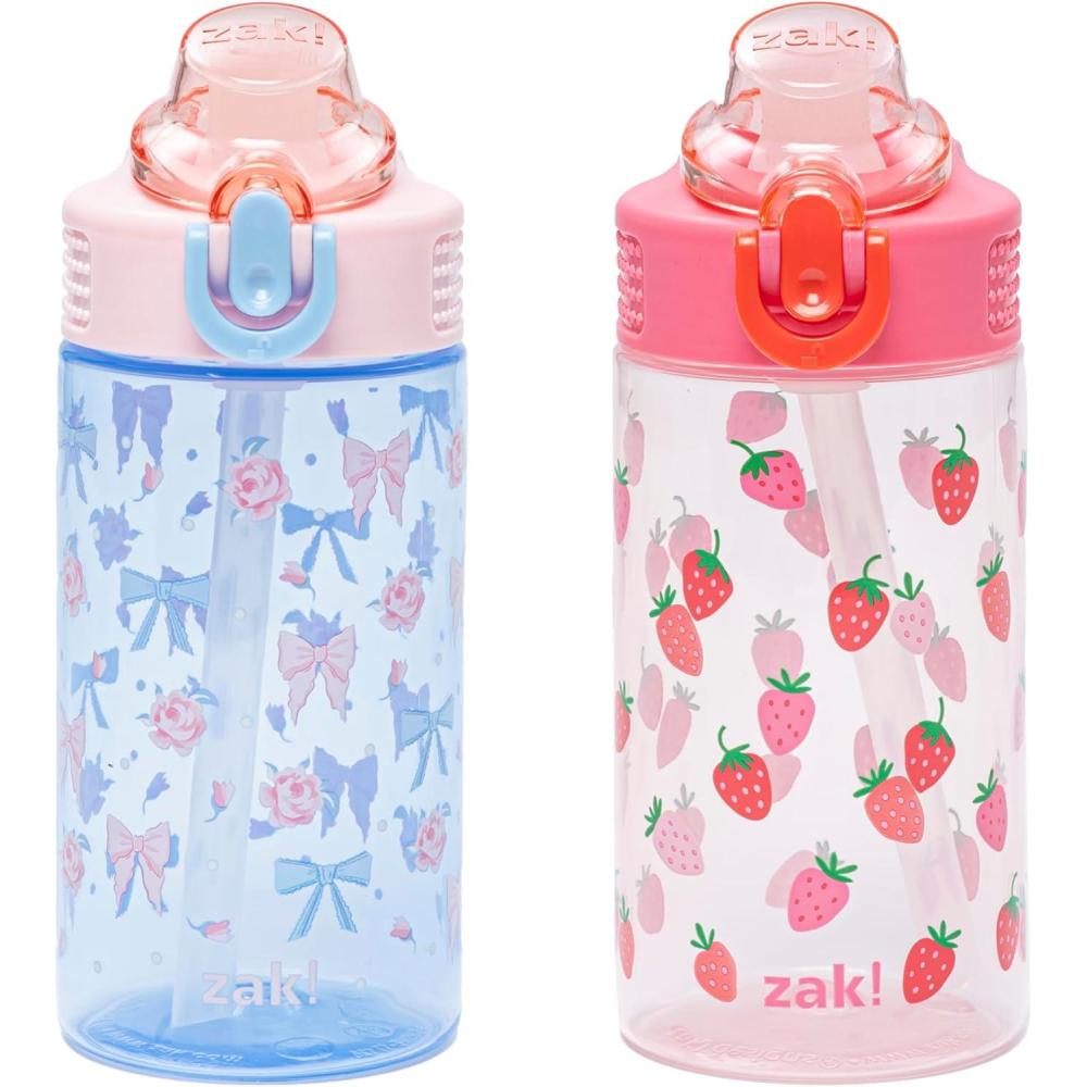imageZak Designs Bluey Kids Water Bottle Durable Plastic Spout Cover and Builtin Carrying Loop LeakProof Water Design for Travel 16oz 2pc Set 2pkBerry and Bows