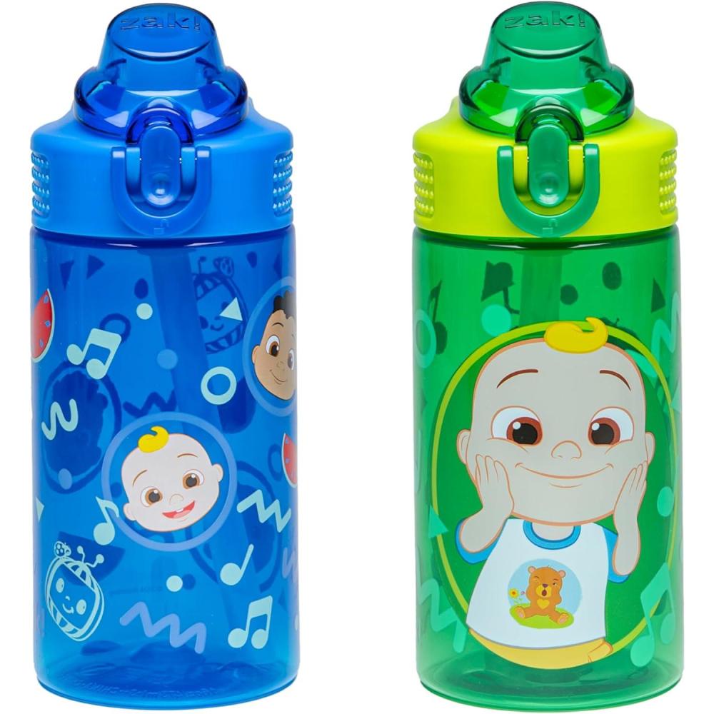 imageZak Designs Bluey Kids Water Bottle Durable Plastic Spout Cover and Builtin Carrying Loop LeakProof Water Design for Travel 16oz 2pc Set 2pkCoComelon JJ Cody