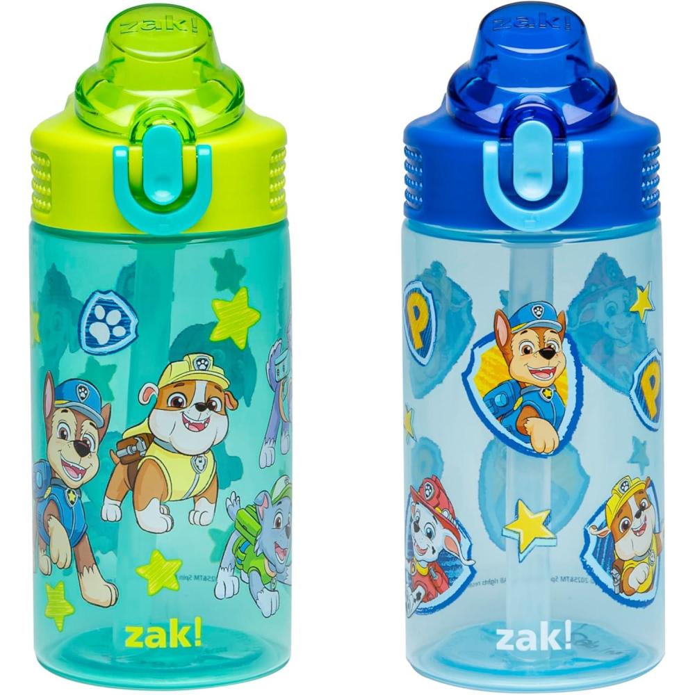 imageZak Designs Bluey Kids Water Bottle Durable Plastic Spout Cover and Builtin Carrying Loop LeakProof Water Design for Travel 16oz 2pc Set 2pkPAW Patrol Chase Friends