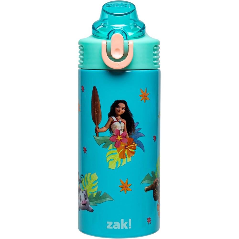 imageZak Designs Bluey Sage Kids Water Bottle For School or Travel 14oz Stainless Steel Water Bottle With Straw Handle and LeakProof PopUp Spout Cover Bluey amp BingoMoana