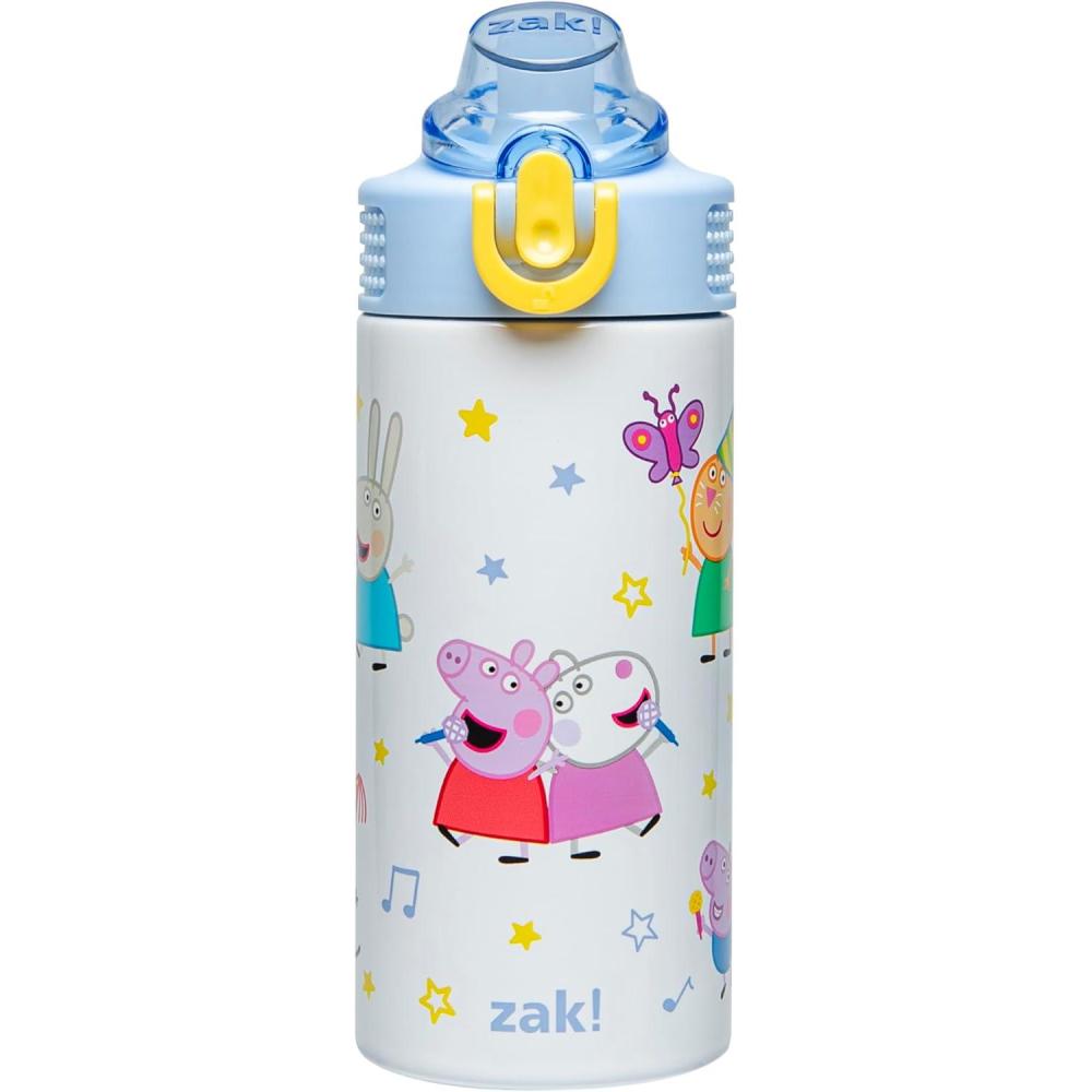imageZak Designs Bluey Sage Kids Water Bottle For School or Travel 14oz Stainless Steel Water Bottle With Straw Handle and LeakProof PopUp Spout Cover Bluey amp BingoPeppa Pig