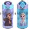 Zak Designs Bluey Kids Water Bottle Durable Plastic Spout Cover and Built-in Carrying Loop, Leak-Proof Water Design for Travel, (16oz, 2pc Set), 2pk(Elsa & Anna (Frozen 2))