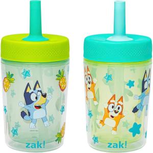 Zak Designs Bluey Capri Toddler Tumblers For Travel or At Home, 9oz 2-Pack Double Wall Plastic Sippy Cups With Leak-Proof Design is Perfect For Kids (Bluey, Bingo)(Bluey)