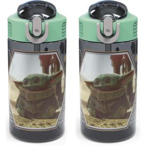 Zak Designs Bluey Kids Water Bottle Durable Plastic Spout Cover and Built-in Carrying Loop, Leak-Proof Water Design for Travel, (16oz, 2pc Set), 2pk(Baby Yoda Bottle 2pk)