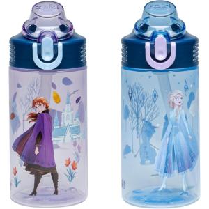 Zak Designs Bluey Kids Water Bottle Durable Plastic Spout Cover and Built-in Carrying Loop, Leak-Proof Water Design for Travel, (16oz, 2pc Set), 2pk(Disney Frozen (Anna & Elsa))