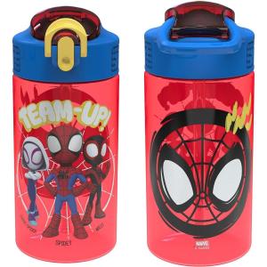 Zak Designs Bluey Kids Water Bottle Durable Plastic Spout Cover and Built-in Carrying Loop, Leak-Proof Water Design for Travel, (16oz, 2pc Set), 2pk(Spidey and His Amazing Friends 2pk)
