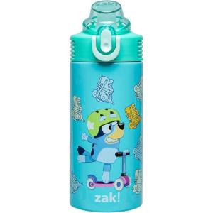 Zak Designs Bluey Sage Kids Water Bottle For School or Travel, 14oz Stainless Steel Water Bottle With Straw, Handle, and Leak-Proof, Pop-Up Spout Cover (Bluey & Bingo)(Bluey & Bingo)
