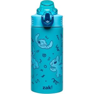 Zak Designs Bluey Sage Kids Water Bottle For School or Travel, 14oz Stainless Steel Water Bottle With Straw, Handle, and Leak-Proof, Pop-Up Spout Cover (Bluey & Bingo)(Stitch)