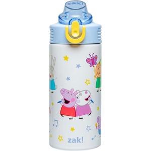Zak Designs Bluey Sage Kids Water Bottle For School or Travel, 14oz Stainless Steel Water Bottle With Straw, Handle, and Leak-Proof, Pop-Up Spout Cover (Bluey & Bingo)(Peppa Pig)