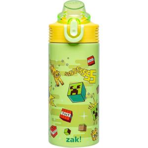 Zak Designs Bluey Sage Kids Water Bottle For School or Travel, 14oz Stainless Steel Water Bottle With Straw, Handle, and Leak-Proof, Pop-Up Spout Cover (Bluey & Bingo)(Minecraft)