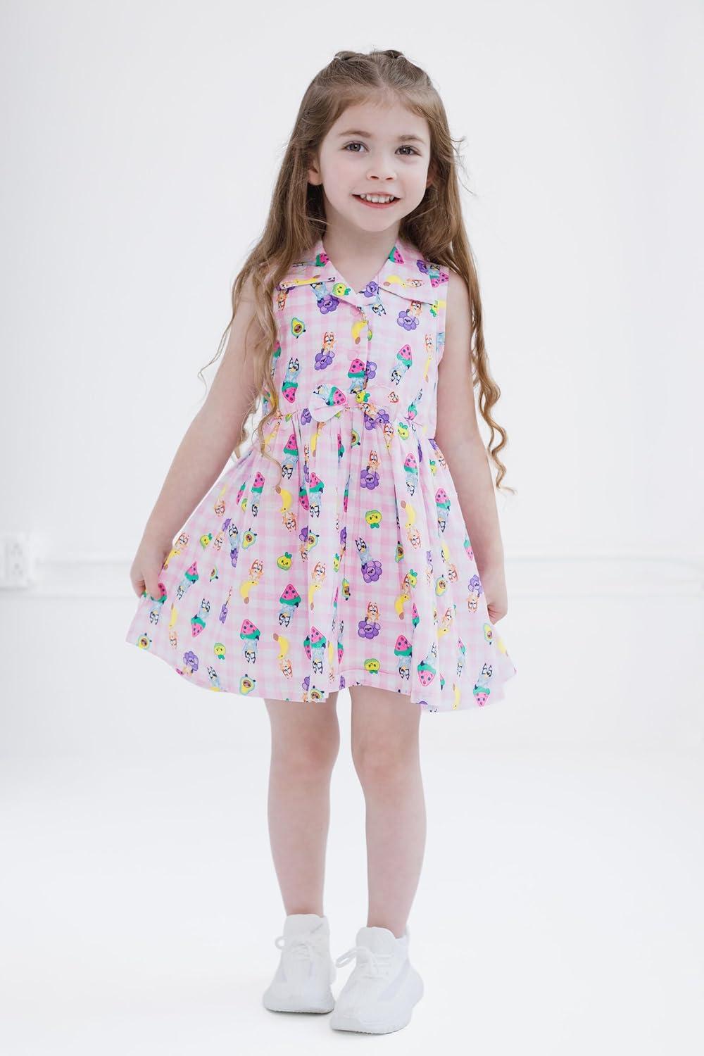 imageBluey Girls Gingham Swiss Dot Dress Toddler to Big Kid Sizes 2T 1012Pink