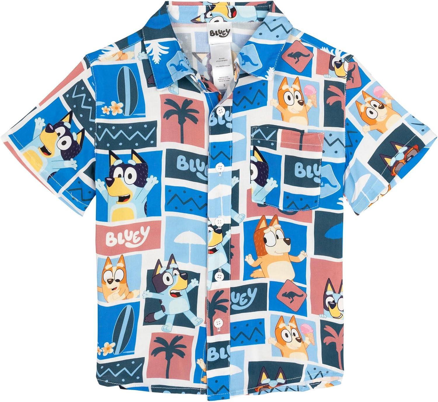 imageBluey Hawaiian Button Down Dress Shirt Toddler to Adult Sizes 2T 2XLBlue