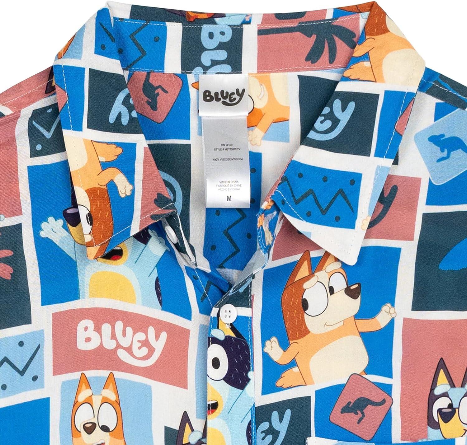 imageBluey Hawaiian Button Down Dress Shirt Toddler to Adult Sizes 2T 2XLBlue