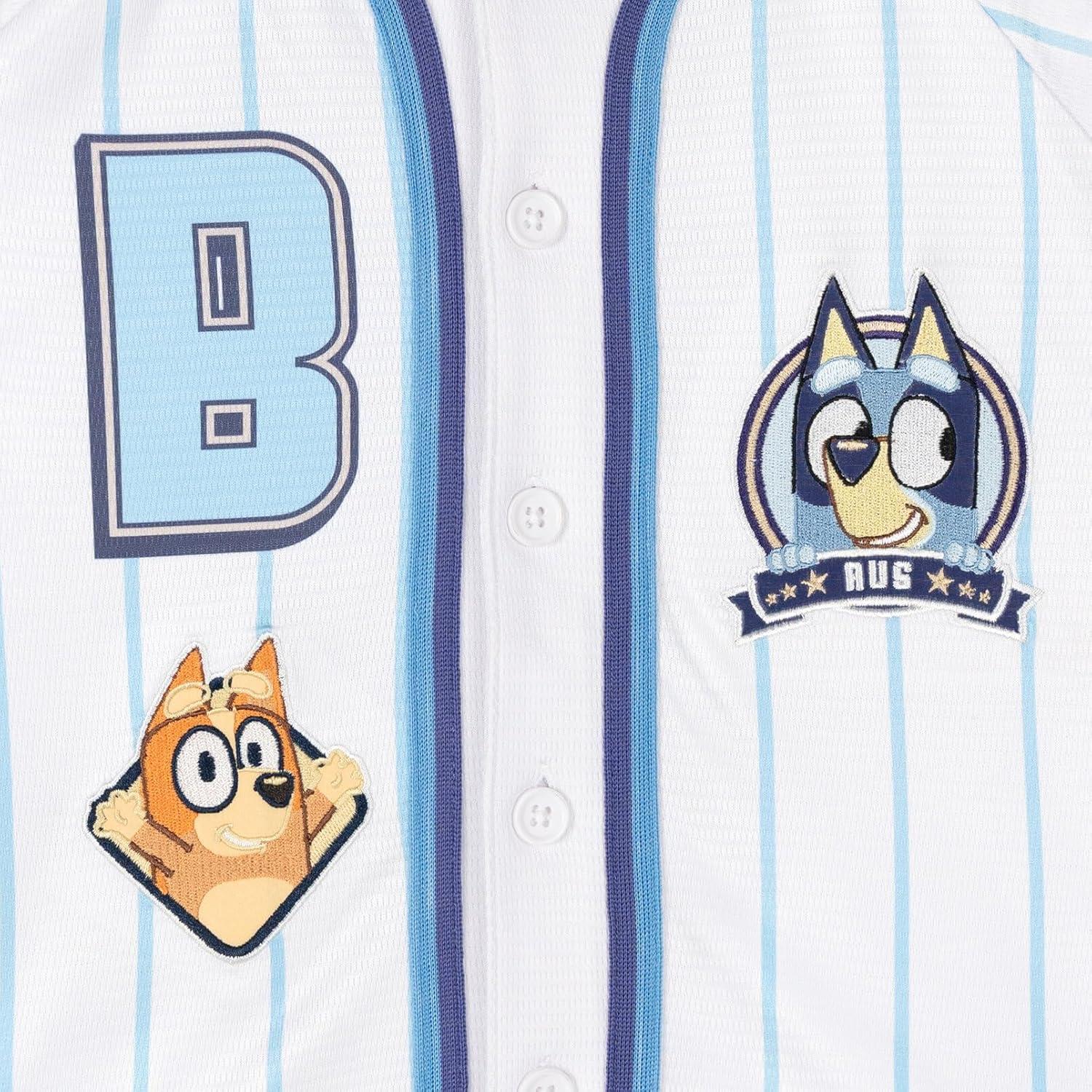 imageBluey Mesh Baseball Jersey Athletic Button Down Shirt Infant to Little Kid Sizes 12 Months 78White Blue