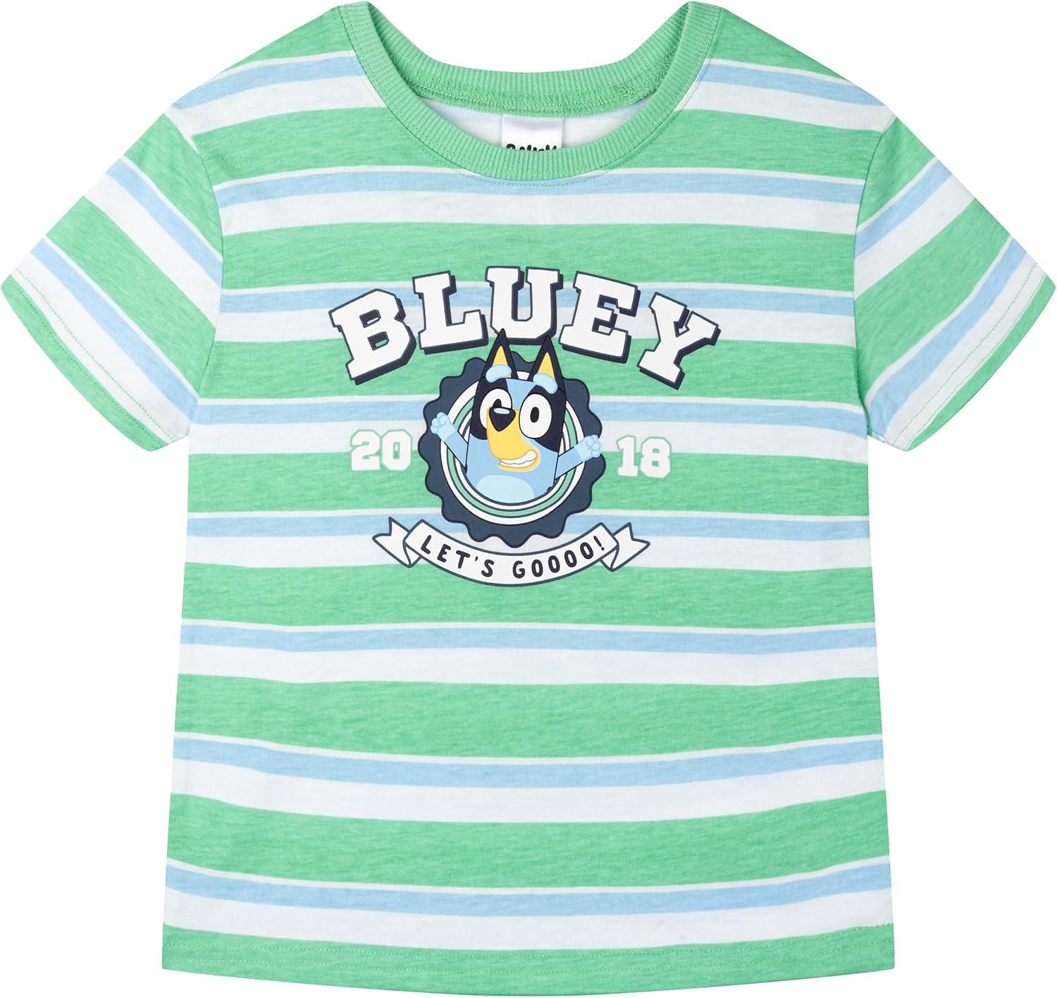 imageBluey TShirt and French Terry Denim Shorts Outfit Set Newborn to Little Kid Sizes 03 Months 5Green Blue