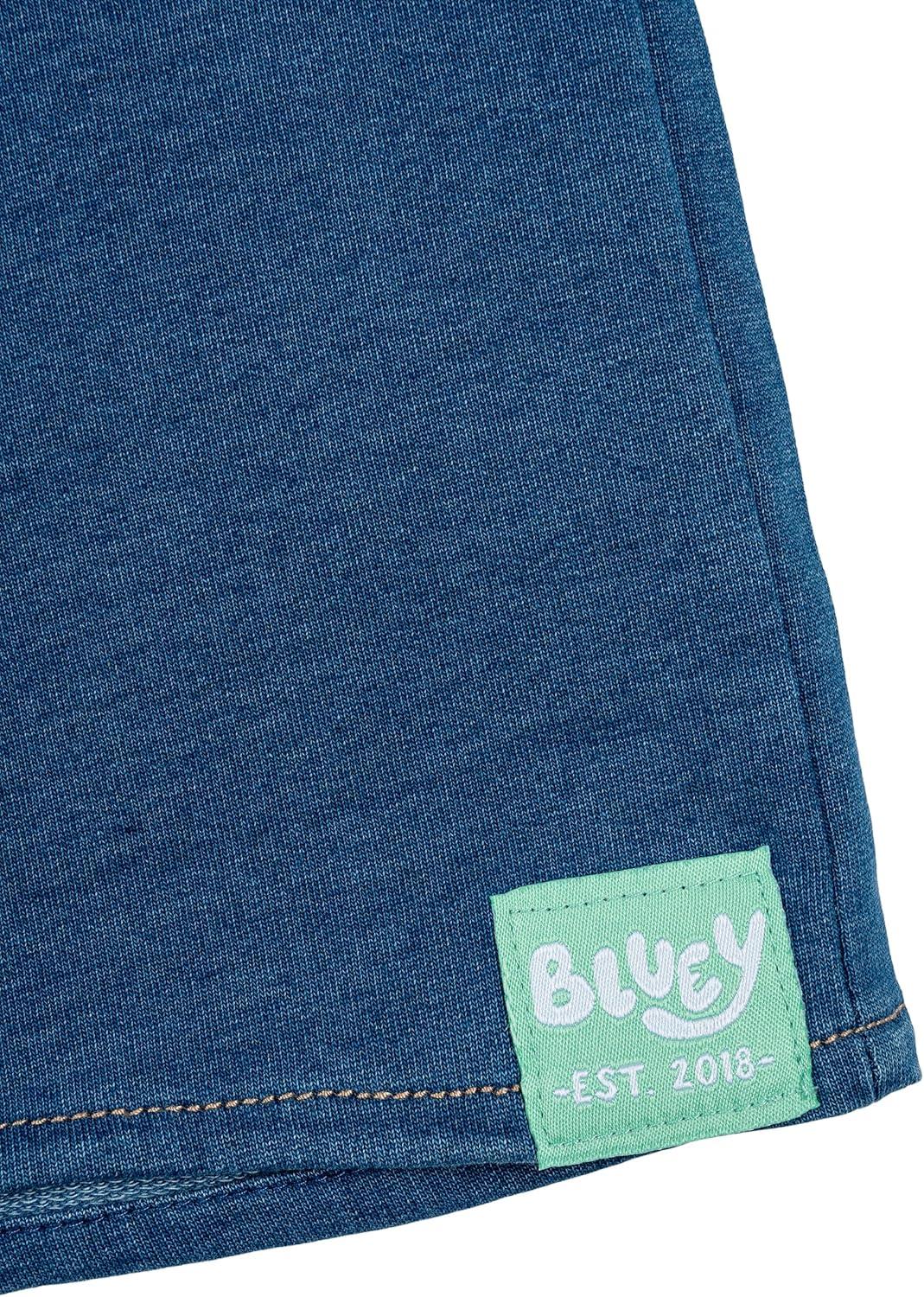 imageBluey TShirt and French Terry Denim Shorts Outfit Set Newborn to Little Kid Sizes 03 Months 5Green Blue
