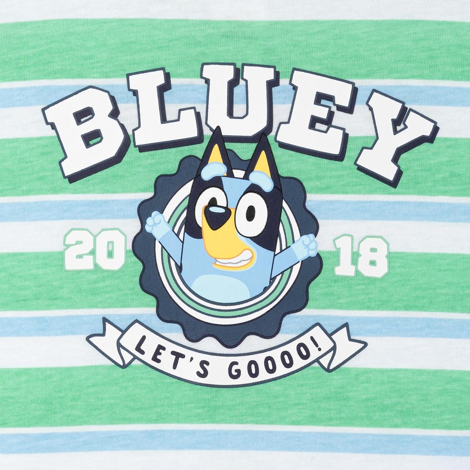 imageBluey TShirt and French Terry Denim Shorts Outfit Set Newborn to Little Kid Sizes 03 Months 5Green Blue