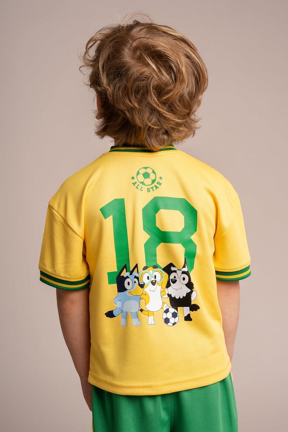 imageBluey TShirt and Mesh Shorts Outfit Set Infant to Big Kid Sizes 12 Months 1012Yellow Green