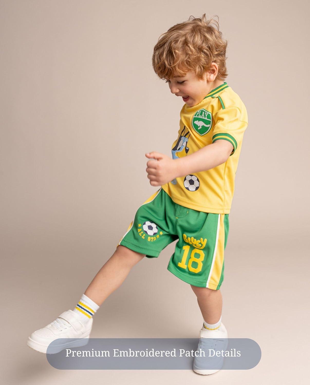 imageBluey TShirt and Mesh Shorts Outfit Set Infant to Big Kid Sizes 12 Months 1012Yellow Green