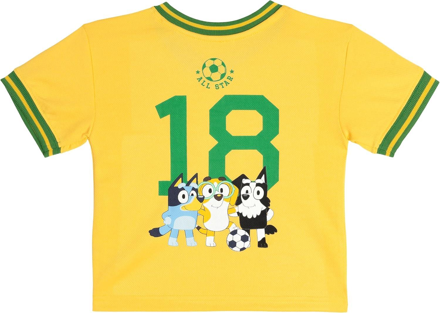 imageBluey TShirt and Mesh Shorts Outfit Set Infant to Big Kid Sizes 12 Months 1012Yellow Green