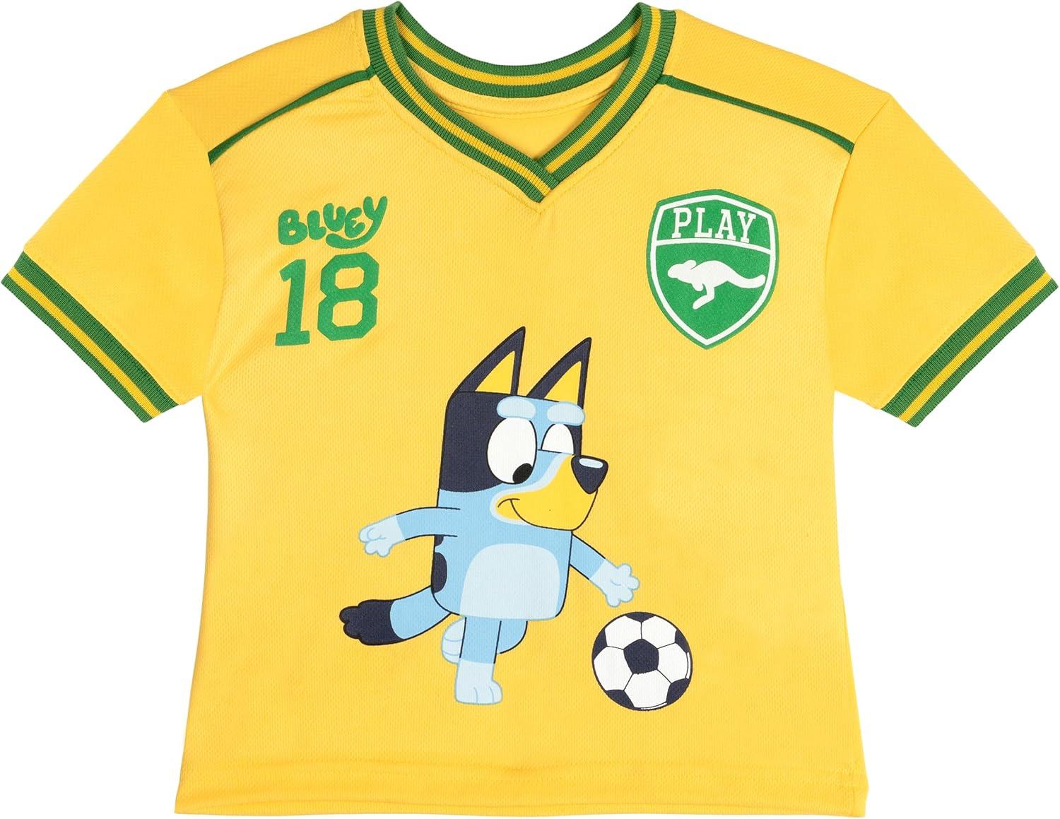 imageBluey TShirt and Mesh Shorts Outfit Set Infant to Big Kid Sizes 12 Months 1012Yellow Green