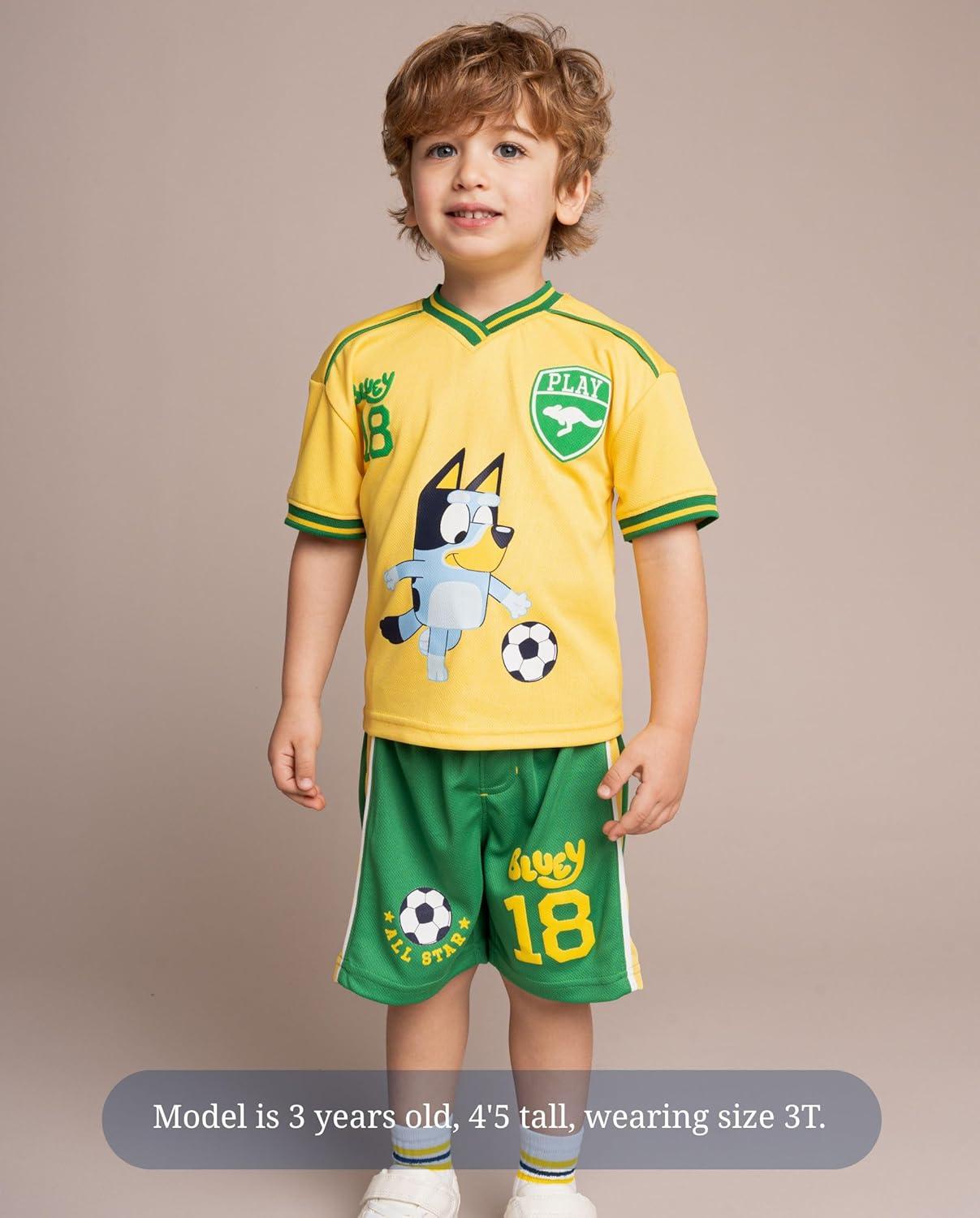 imageBluey TShirt and Mesh Shorts Outfit Set Infant to Big Kid Sizes 12 Months 1012Yellow Green
