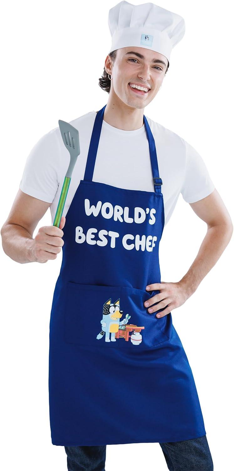 imageBluey Twill Apron and Chef Hat Cooking Set Kid and Adult SizesNavy Bandit