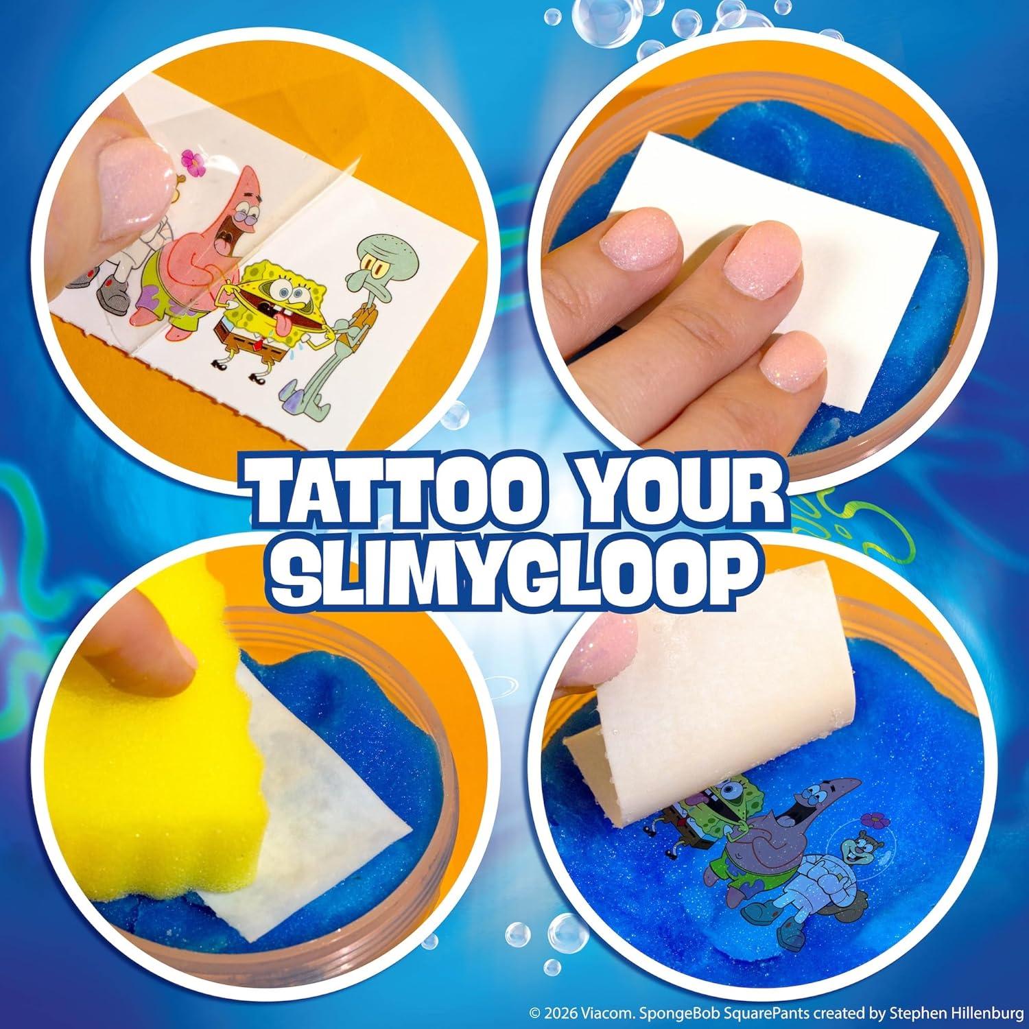 imageSLIMYGLOOP Tattoozee Bluey Tattoo Transfer Slime Kit Sensory Play for Kids Ages 6 Cotton Candy Scented Glitter TextureSpongebob Squarepants